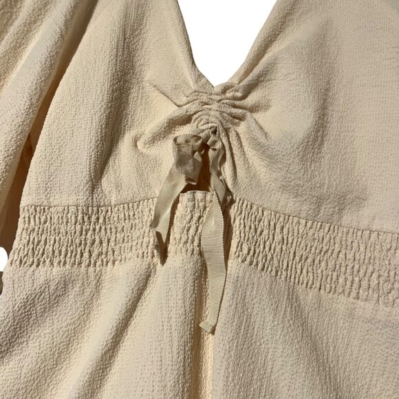 Prose & Poetry Rony Tiered Mini Dress Womens M Cream Puffy Sleeves Cinched Waist - Picture 3 of 8